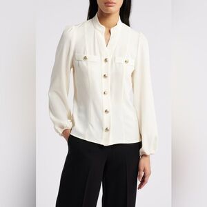 Ann Klein Cream Button-Up Blouse